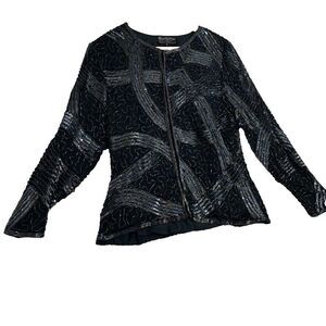 Royal Feelings Vintage Silk Sequin‎ Beaded Evening Blazer Cardigan Size Small